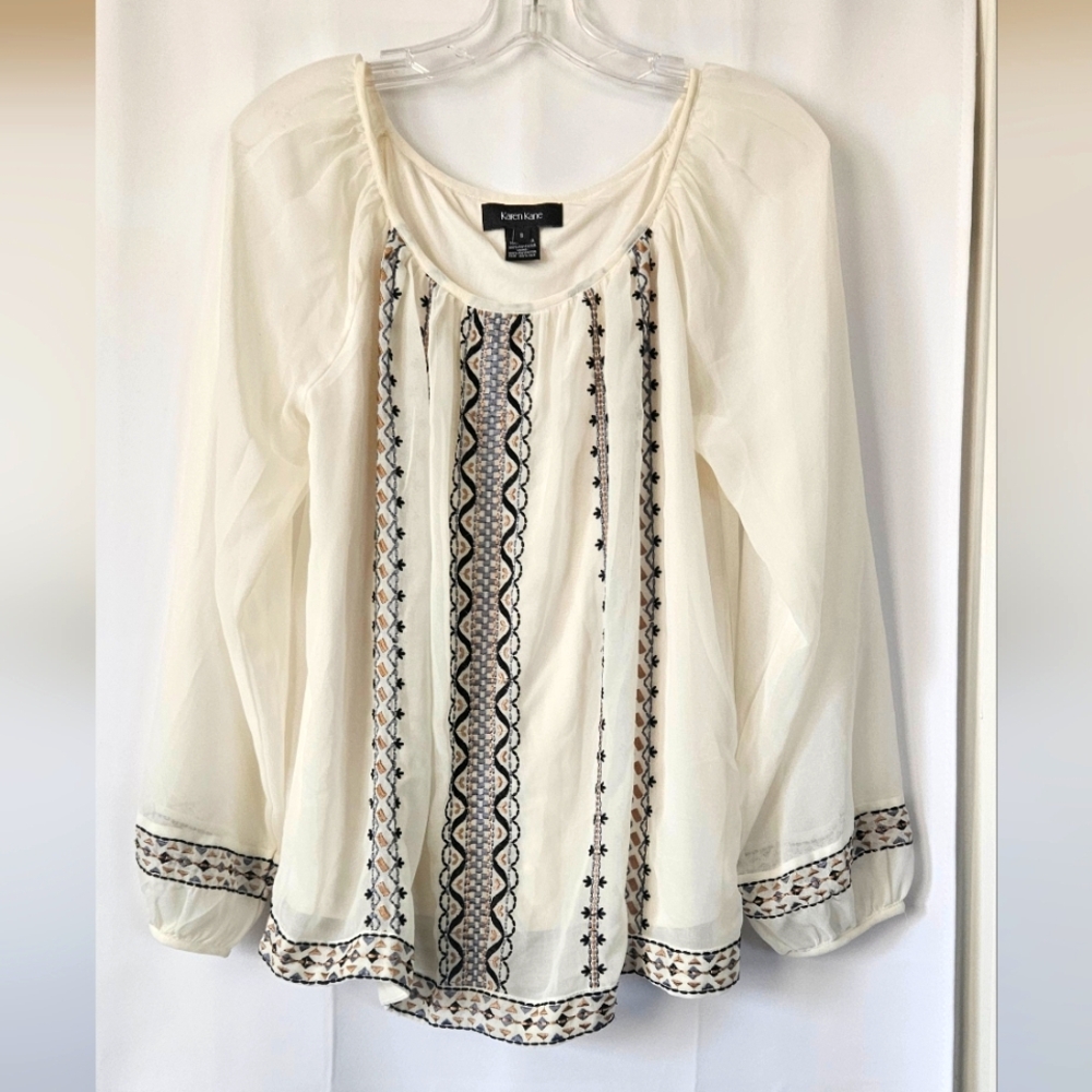 Karen Kane Embroidered Boho Blouson Sleeve Top Size‎ Small